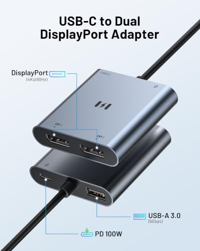 Image of USB C to Dual DisplayPort Adapter, Dual Monitor Adapter for Lenovo Laptops