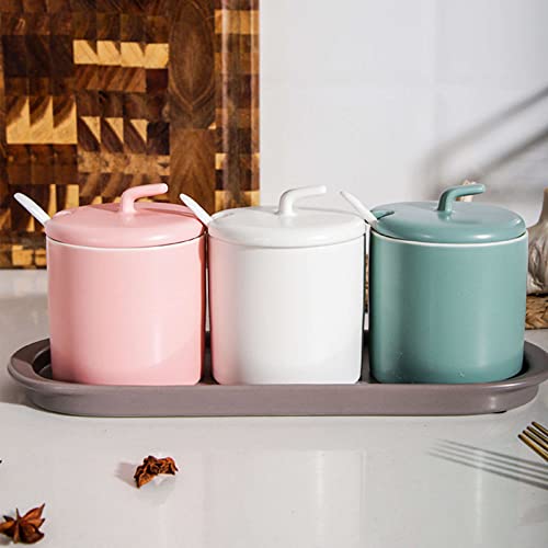 Haushaltszuckerdose mit Löffel, einfarbiger Zuckerbehälter, feuchtigkeits- und staubdichte Gewürzdosen aus Porzellan, Zuckertopf mit praktischem Deckel-Rosa-250-ml-Töpfe (Color : White1, Size : 250m 10 Haushaltszuckerdose mit Löffel, einfarbiger Zuckerbehälter, feuchtigkeits- und staubdichte Gewürzdosen aus Porzellan, Zuckertopf mit praktischem Deckel-Rosa-250-ml-Töpfe (Color : White1, Size : 250m