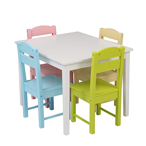 Henf Kids Wooden Table with 4 Chairs Set, 5 Pieces Activity Table Chair Set Best for Toddlers, Playroom Furniture, Picnic Table w/Chairs Gift for Boys and Girls