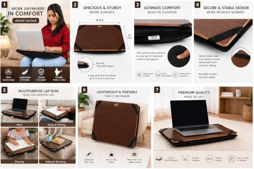 Image of Lap Board for Study | Home | Dining | Office | Laptop | Computer Desk | Reading & Writing | Multi-Purpose | Made in India | (WENGE, Cushion PAD 14X18 WENGE)