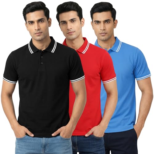 Image of Hangout Hub Hybrid Men's Polycotton Polo T-Shirt | Solid Finish | 260 GSM Premium Fabric | Half Sleeve Collared Neck | Regular Fit | Casual & Office Wear | Set of 1, 2 & 3