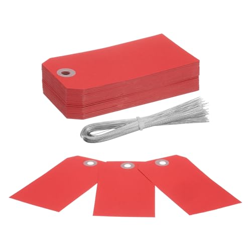 QUARKZMAN - QUARKZMAN 100Pcs Étiquettes Suspendues, Étiquettes D'Expédition Avec Fil de Fer Étiquettes En Papier naturels Étiquettes Écrivables pour Bagages Vêtements (4.76" X 2.36", Rouge)