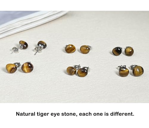 Tiger Eye Earrings, Stainless Steel Brown Earrings for Women and Men3