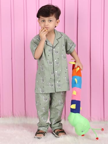 Image of POLKA TOTS 100% Pure Cotton Half Sleeve Night Suit for Kids, Girls & Boys | Cotton Pyjama Set | Unisex Night Dress for Children | Night Suit for Girls |Sleepwear for Kids | Winter Night Dress for Boys
