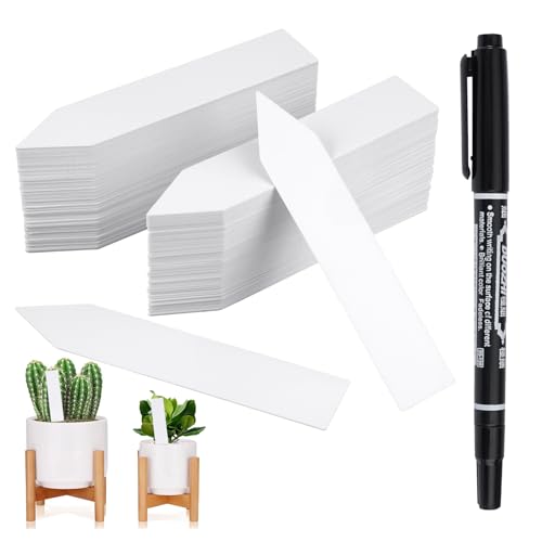 200 Piezas Etiquetas de Plantas, 10 x 2 cm Marcadores de Jardín Reutilizable con 1 Bolígrafos Negros, Etiquetas para Plantas Jardineria Exterior, para Semillero, Semillas, Plantas e Hierbas