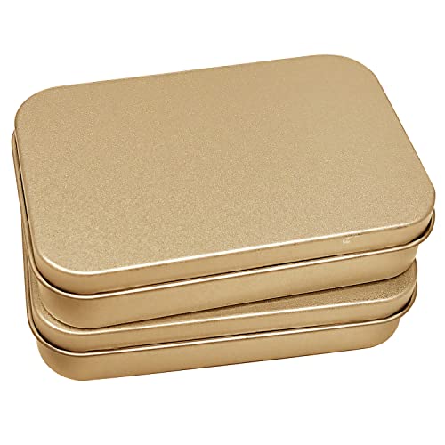 8 Pack Tin Box Containers 3.7 x 2.4 x 0.8 Inch Metal Tins Storage Box with Hinge Lids, for Home Storage, Outdoor Active Storage Containers, Home Organizer Small Tins, Gold