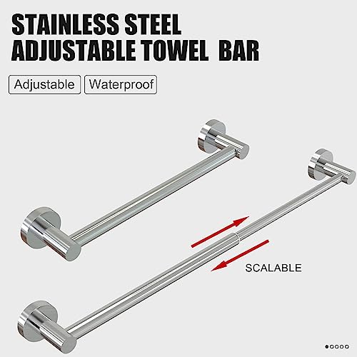 Honmein MJG-001 Towel Bar - Adjustable 304 Stainless Steel Towel Holder For Bathroom (11.8Inch-22.6Inch) Sturdy And Rustproof Wall Mounted Towel Rack For Bathroom Accessories, Silver… thumb #1
