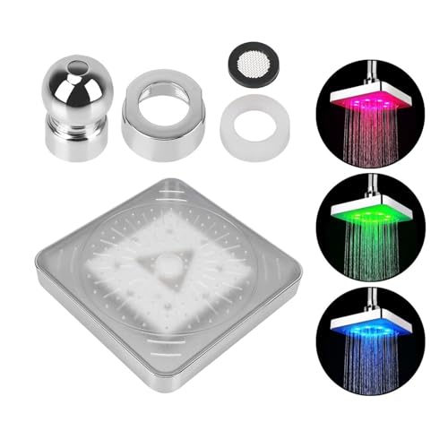 Cabezal de ducha LED con sensor de temperatura de 3 colores, ultra silencioso, 7 colores cambiantes graduales, cabezal de ducha cuadrado fijo de mano y spray de lluvia para una experiencia de ducha
