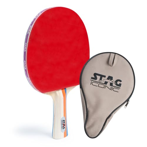 Image of 3 Star Table Tennis Racquet for Beginners & Intermediate Players | Balanced Speed, Spin & Control with Inverted Smooth Rubber | Flared Handle Shakehand (Red /Black)
