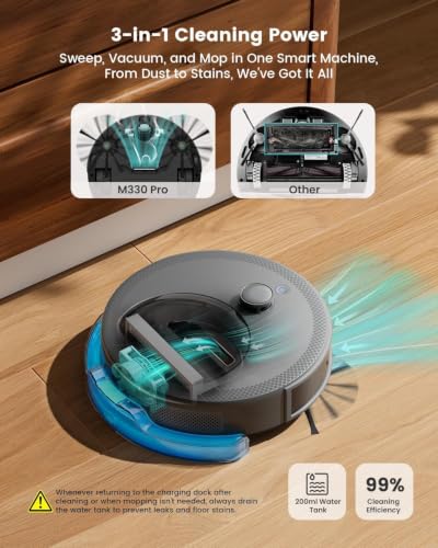 Image of Lefant Robot Vacuum and Mop, Smart Mapping and Obstacle Avoidance, Tangle-Free Pet Hair, 2.4G /5G WiFi App Control, Slim Design for Wider Coverage, Carpet Detection, M330 Pro, Grey