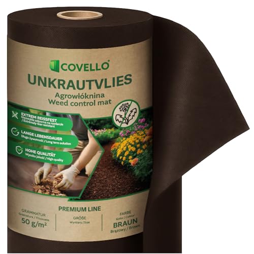 Covello reißfestes braunes Unkrautvlies 50g/m - Unkrautfolie wasserdurchlässig ideal unter Pinienrinde - Unkrautvlies für Garten - Gartenvlies gegen Unkraut hohe UV-Stabilisierung - 8m (10mx0 8m)