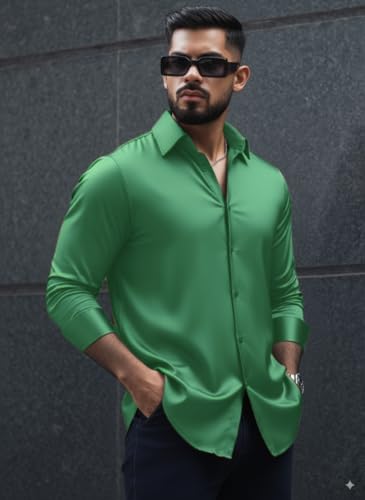 Image of IndoPrimo Men's Stylish Solid Satin Casual Shirt for Men Full Sleeve