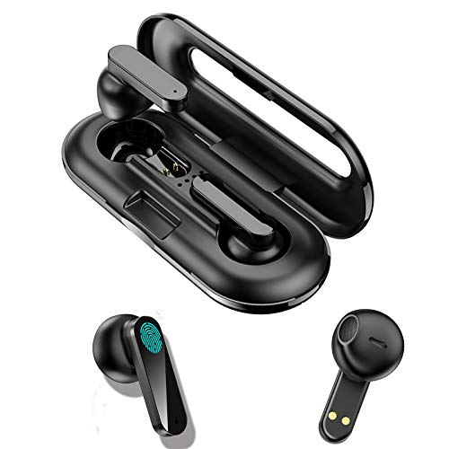 Auriculares sem fios, mini auriculares estéreo sem fios, resistentes ao suor com cancelamento de ruído com estojo de carregamento, auriculares com controlo tátil na orelha