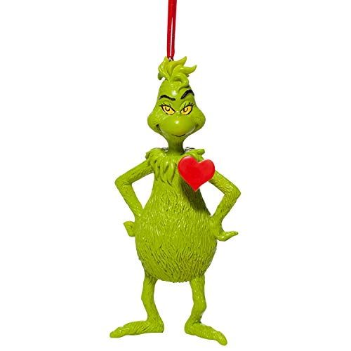 Department 56 Dr. Seuss The Grinch with Heart Hanging Ornament, 4 Inch, Multicolor