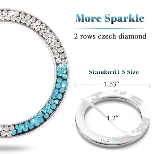 Image of ToBeQueen Teal Bling Push Start Button Cover Emblem Sticker, Crystal Diamond Rhinestone Blue Engine Start Ring Car Decor, White and Teal Bling Car Accessories for Women,Lake Blue