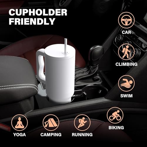 Image of NYRWANA 1200ML Stainless Steel Tumbler - Hot & Cold | Double Insulated Travel Mug with Handle, Leak-Proof Lid & 2 Straws | Dishwasher Safe | Fits Cupholders | Ideal for Gym, Travel & Office (White)