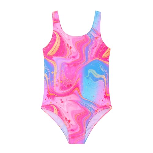 Ewbob - Ewbob Girls One Piece Swimsuit Quick Dry Swimwear Swimming Costume Beach Bathing Suit for Kids(C3-011)-PinkBlue-9-10Y - -10%