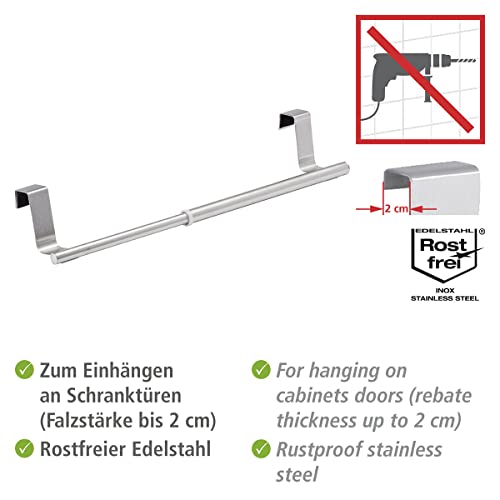 WENKO Tür-Handtuchstange Teleskop Edelstahl, Edelstahl rostfrei, 22-35 x 6 x 7 cm, Silber matt, 6 x 7 x 35 cm