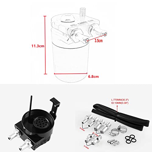 Heinmo Polish Baffled Universal Aluminum Oil Catch Can Reservoir Tank Cans Breather Filter With Hose Kit (Silver A)