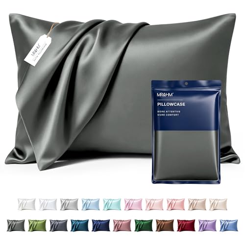 Image of MR&HM Satin Pillowcase for Hair and Skin, Silk Satin Pillowcase 2 Pack, Queen Size Pillow Cases Set of 2, Silky Pillow Cover with Envelope Closure (20x30, Dark Grey)