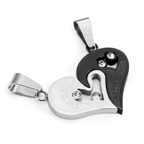 Urban Jewelry 2Pcs His & Hers Couples Gift Heart Pendant Love Necklace Set For Lover Valentine 19" & 21" Chain, Men, Womens #TOP2