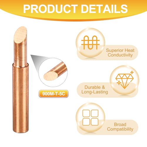 Image of MECCANIXITY 5 Pcs 900M Soldering Iron Tips Copper Non-magnetic Welding Head with Cleaning Sponge Pad Replacement for Solder Station Tip (900M-T-5C)