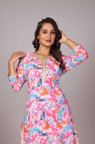 Image of Floral Print Cotton Kurta and Dhoti Set for Women Designer