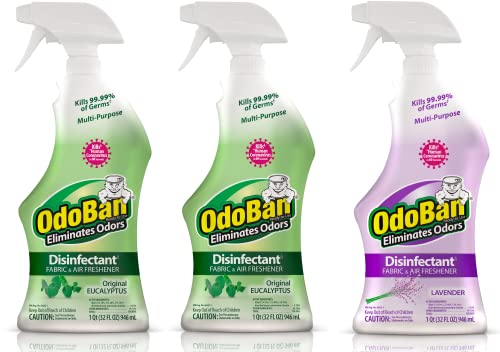 OdoBan Ready-to-Use Disinfectant and Odor Eliminator, Set of 3 Spray Bottles, Made in the USA, Original Eucalyptus and Lavender Scents, 32 Ounces Each