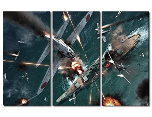 Impressions sur toile d'avions de combat de la Seconde Guerre mondiale, décoration murale 3 volets