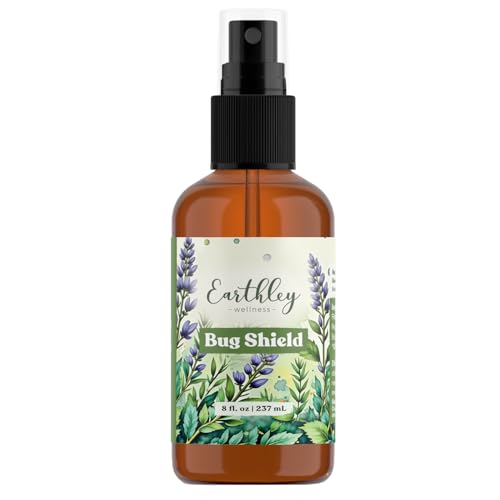 Earthley Wellness Bug Shield, Bug Spray Alternatives, Deet Free, Herbal Outdoor Body Mist, Natural Insect Repellent for Outdoor and Indoor Use, Gentle, Family Friendly (8oz)