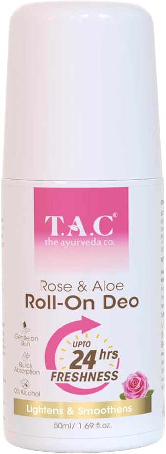 T.A.C Rose Underarm Roll-On Deo for Smooth & Refreshing Skin with Indian Roses, Removes Bad Odour, for Women, All Skin Types - 50ml