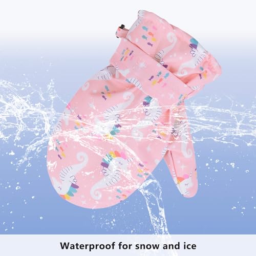 Image of American Trends Lined Fleece Toddler Mittens Winter Warm Gloves Child Ski Waterproof Snow Baby Mittens for Boys Girls, A Pink Seahorse, L (Fits 4-6 Years)