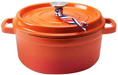 ERHGGFDSD Batería de Cocina de Hierro Fundido, Horno holandés, Cacerola con Tapa, Revestimiento de Esmalte Antiadherente, Color Naranja, Capacidad 3,8 l