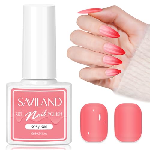 SAVILAND Rosy Red Gel Polish - Transparent Rosy Red Jelly Gel Nail Polish Quick Dry and Long Lasting, Pink Gel Polish Soak Off Nail Art Manicure Starter Salon DIY at Home Women Gifts