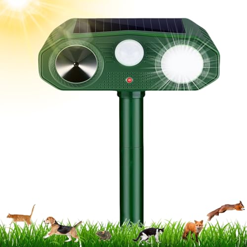 Repulsif Chat Exterieur, Répulsif Chat Ultrason, 3 Modes Repulsif Chat Solaire avec Lumière LED et Détecteur de Mouvement, Étanche IP64 Répulsif Animaux...