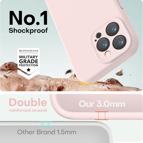 Image of DIZORO Compatible for iPhone 15 PRO Camera Protection Case 6.1, Slim Liquid Silicone 3 Layers Full Covered Soft Gel Rubber Phone Case Protective Cover - Sand Pink
