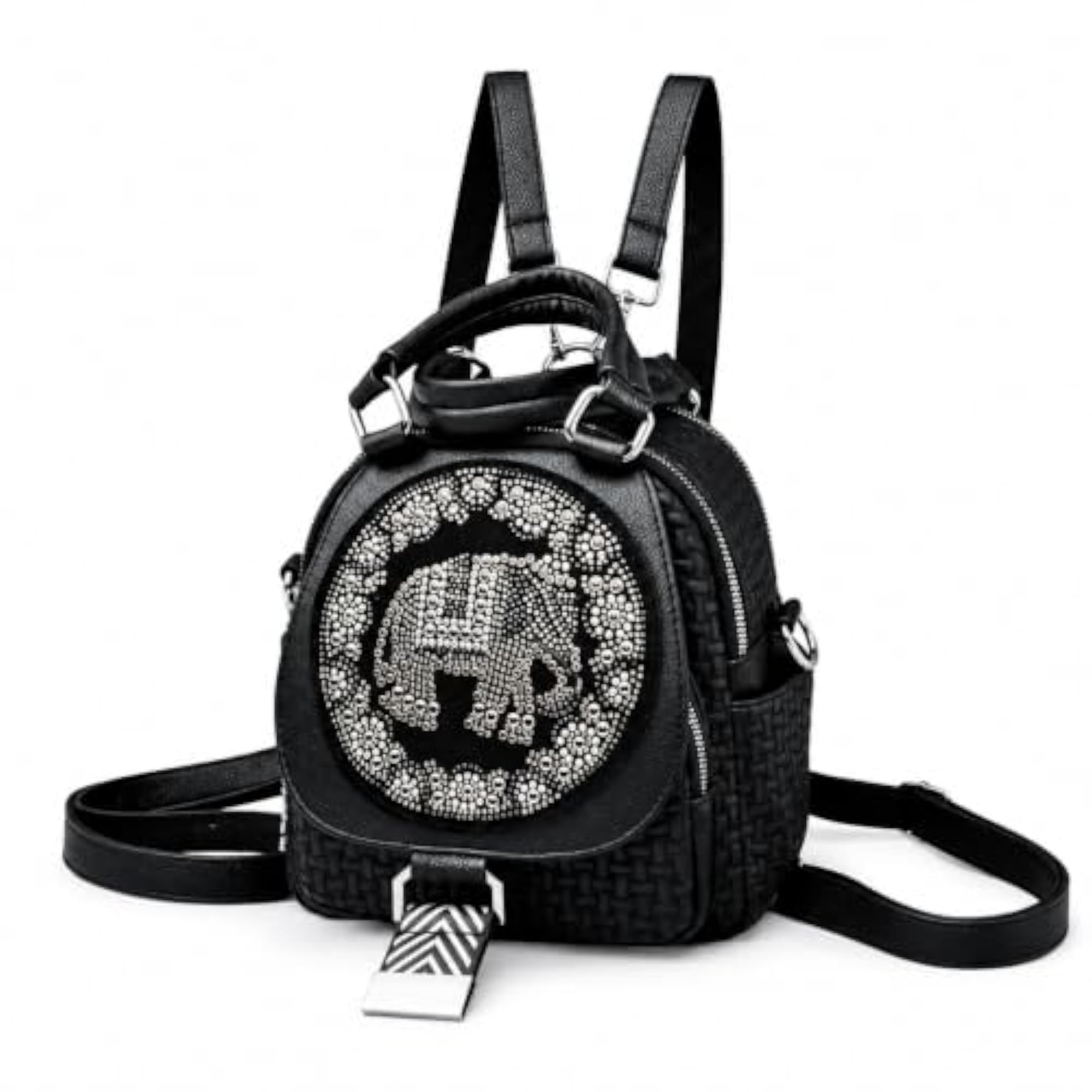 Rhinestone Elephant Black PU Leather Mini Backpack