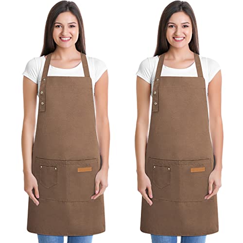 WenYa 2 Pack Kitchen Apron for Women Unisex Adjustable Cooking Aprons with Pockets
