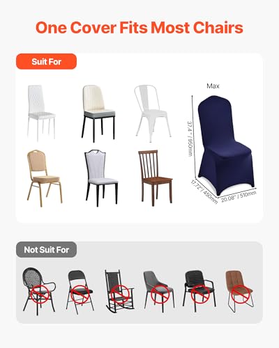 Image of VEVOR Chair Covers, Polyester Spandex Chair Cover, Stretch Slipcovers for Wedding Party Dining Banquet Flat-Front Chair Covers (Navy Blue-a, 50PCS)