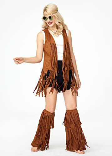 Gionforsy Hippie Costume Accessories Set 70S Costume 60S Outfits For Women Hippie Vest Set Halloween Costume (Brown, Large) #TOP4