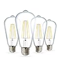 Sunco 4 Pack 60W Vintage LED Edison Bulbs Equivalent 8.5W CRI92 800 Lumens, Dimmable ST64 Filament 3000K Warm White E26 Medium Base Light Bulbs High Brightness Clear Glass Waterproof - UL