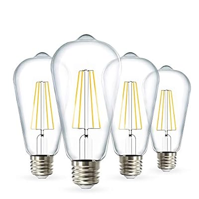 Sunco 4 Pack 60W Vintage LED Edison Bulbs Equivalent 8.5W CRI92 800 Lumens, Dimmable ST64 Filament 3000K Warm White E26 Medium Base Light Bulbs High Brightness Clear Glass Waterproof - UL