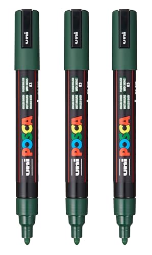 Image of posca PC-5M Water-Based Paint Markers, Reversible Medium Tip (1.8-2.5mm), English Green, 3 Count