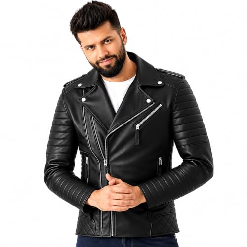 QULVANI Men's Black Quilted Biker Jacket - Image 2