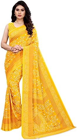 Women's Georgette Bandhani Printed Saree with Blouse