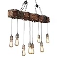 KJLARS Farmhouse Chandelier Wood Hanging Industrial Pendant Lighting Vintage Ceiling Light Fixture 8 Light for Pool Table Kitchen Island Living Dining Room Bedroom Bar Retro Hanging Lamp