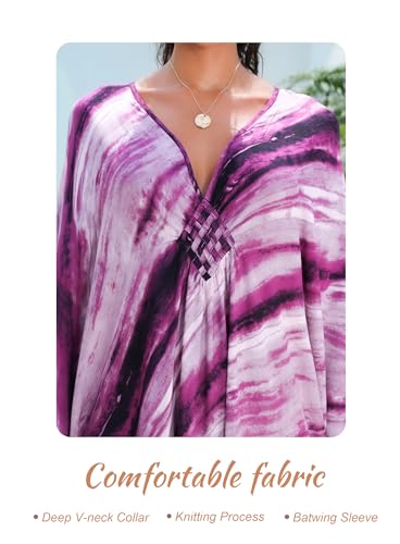 Image of Yanziliu Kaftan Dress for Women,Plus Size Hawaiian Batwing Sleeve Beach Cover Up Summer Swimsuit Dresses