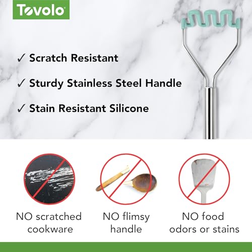 Presse-purée en silicone anti-rayure Aqua clair pour poêles