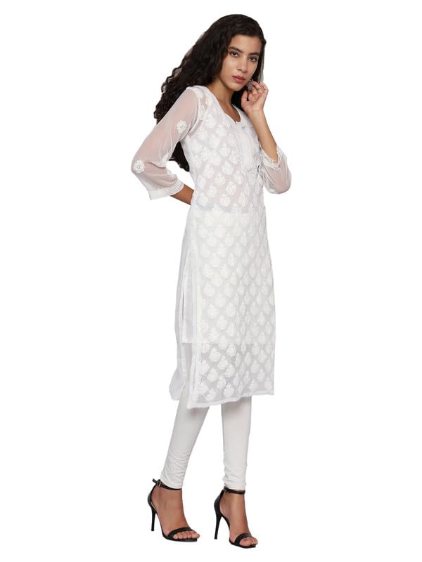 Image of Georgette Chikan Kurti with Inner Chikankari Lucknowi Hand Embroidered Kurti for Women and Girls