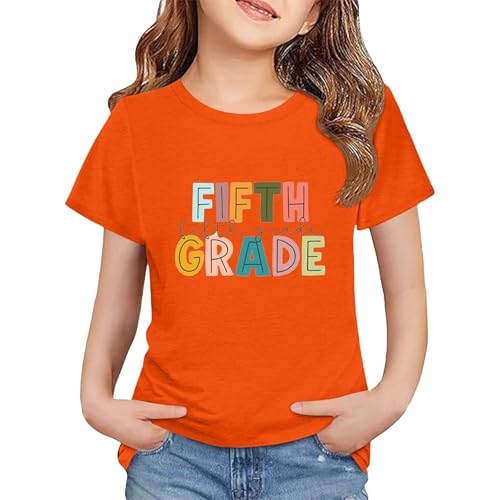 Fifth Grade Shirts Retro Boys Girls Back to School T-Shirt Kids First Day of School Short Sleeve Crewneck Tops